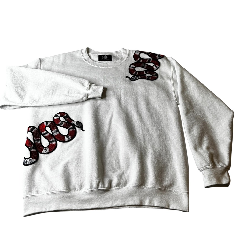 Moving Forward Designs White Crewneck Sweatshirt Men's Size L Snake Patch
